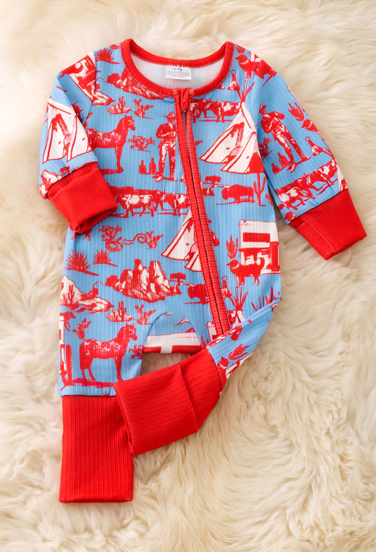 Blue and red western zip