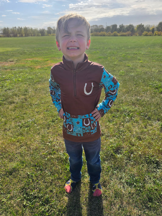 Teal/brown horse pullover
